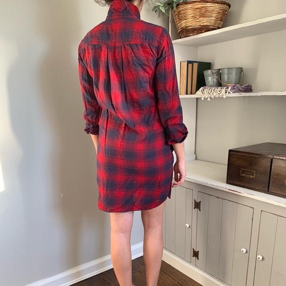 J.Crew Plaid Flannel Shirt Dress Pockets Oversized - Picture 4 of 5
